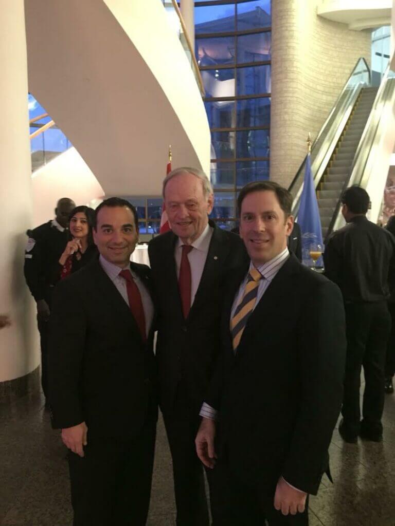 Michael Mostyn poses with MP for York Centre Michael Levitt and former Prime Minister Jean Chrétien