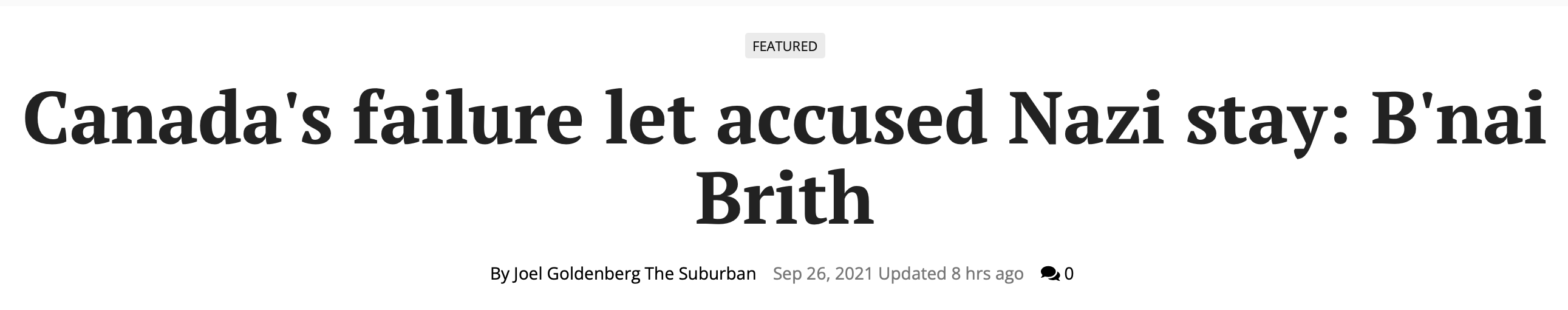 The Suburban: Canada’s failure let accused Nazi stay: B’nai Brith