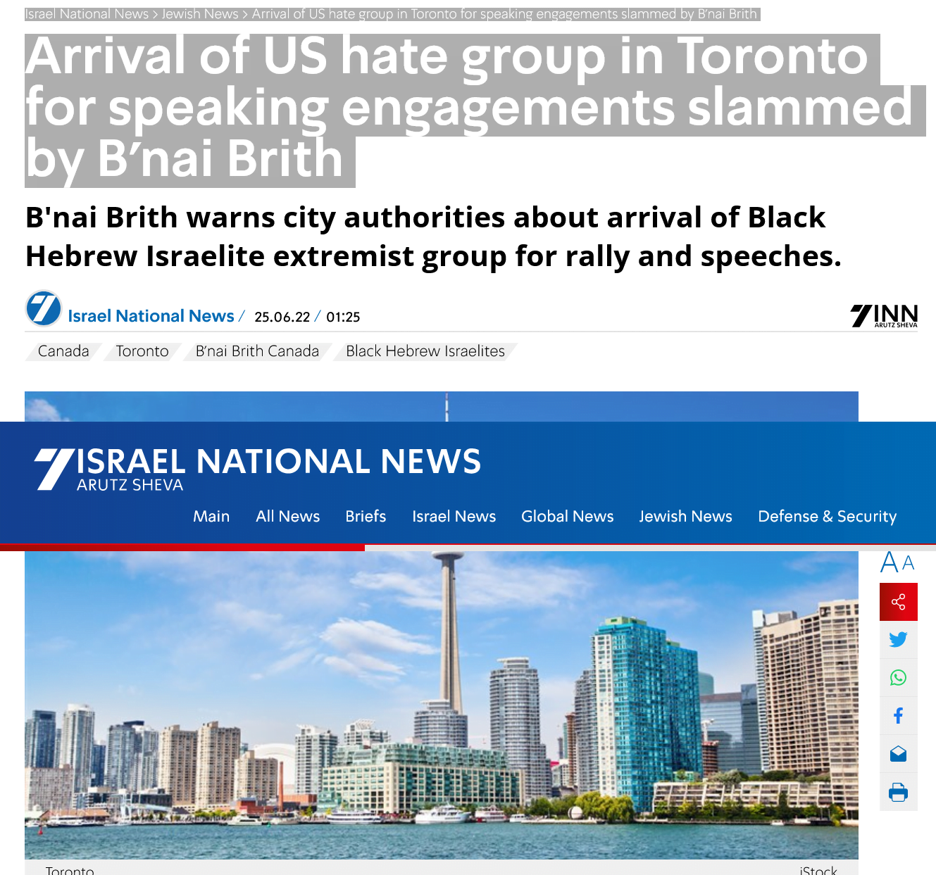 Arrival of US hate group in Toronto for speaking engagements slammed by B’nai Brith Arrival of US hate group in Toronto for speaking engagements slammed by B’nai Brith – B’nai Brith Canada