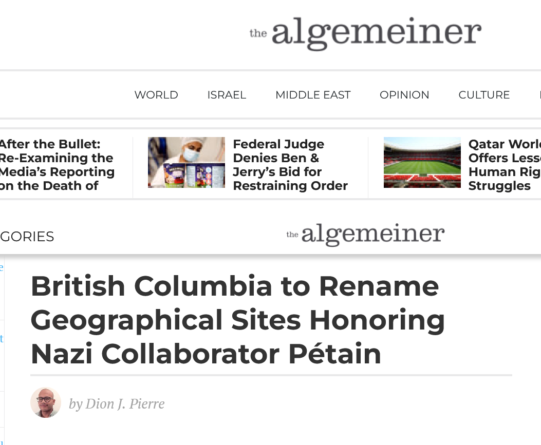 British Columbia to Rename Geographical Sites Honoring Nazi Collaborator Pétain – B’nai Brith Canada
