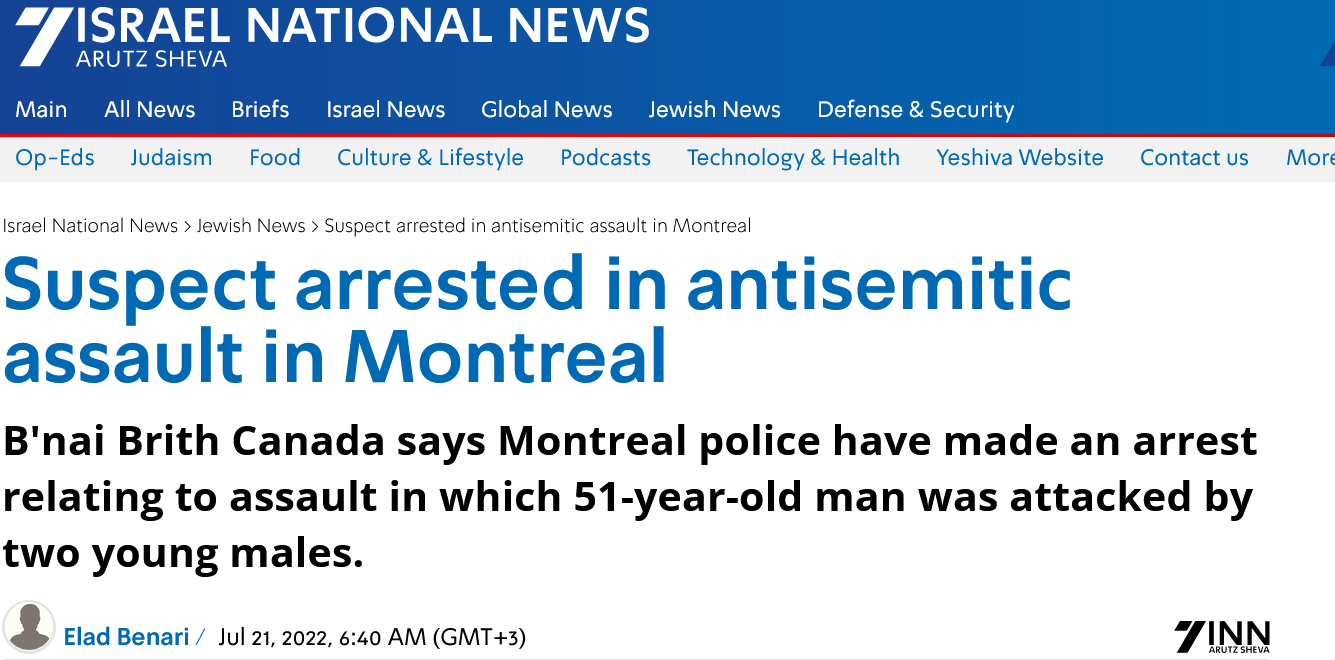 Suspect arrested in antisemitic assault in Montreal