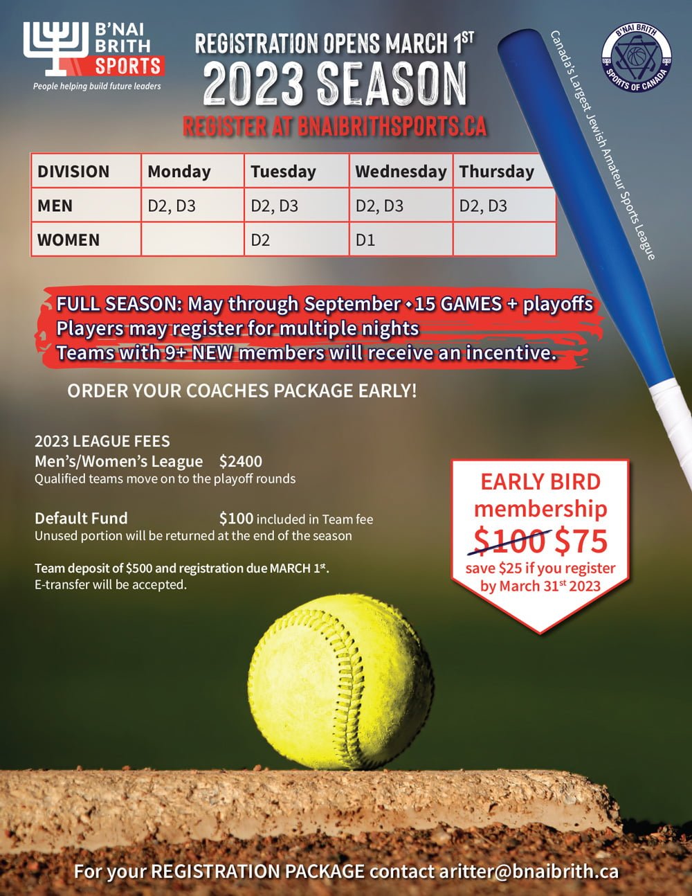 Softball Registration Opens B'nai Brith Canada