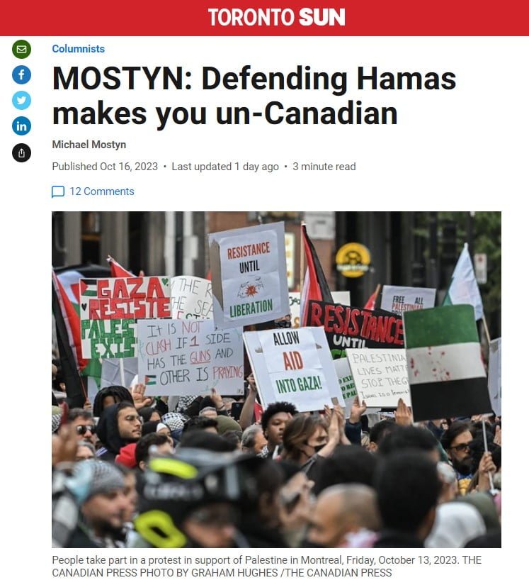 MOSTYN: Defending Hamas makes you un-Canadian Author of the article:Michael Mostyn Published Oct 16, 2023