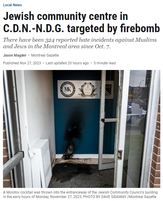 Jewish community centre in C.D.N.-N.D.G. targeted by firebomb