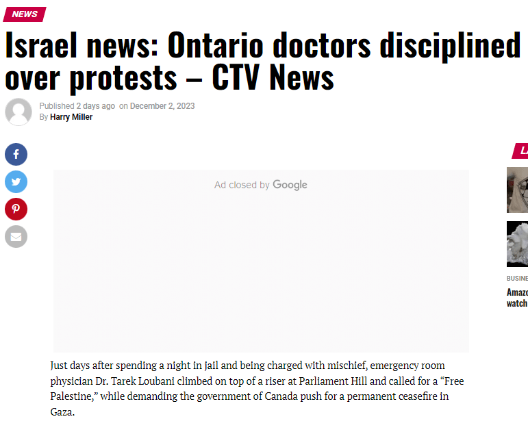 NEWSIsrael news: Ontario doctors disciplined over protests – CTV News